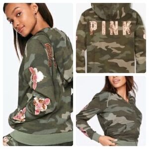 HTF PINK VS ROSE GOLD BLING CAMO FULL ZIP HOODED JACKET